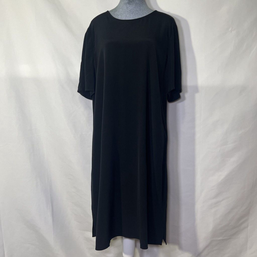 Eileen Fisher Jersey T-Shirt Midi Dress Women's Sz Medium Short Sleeve Black